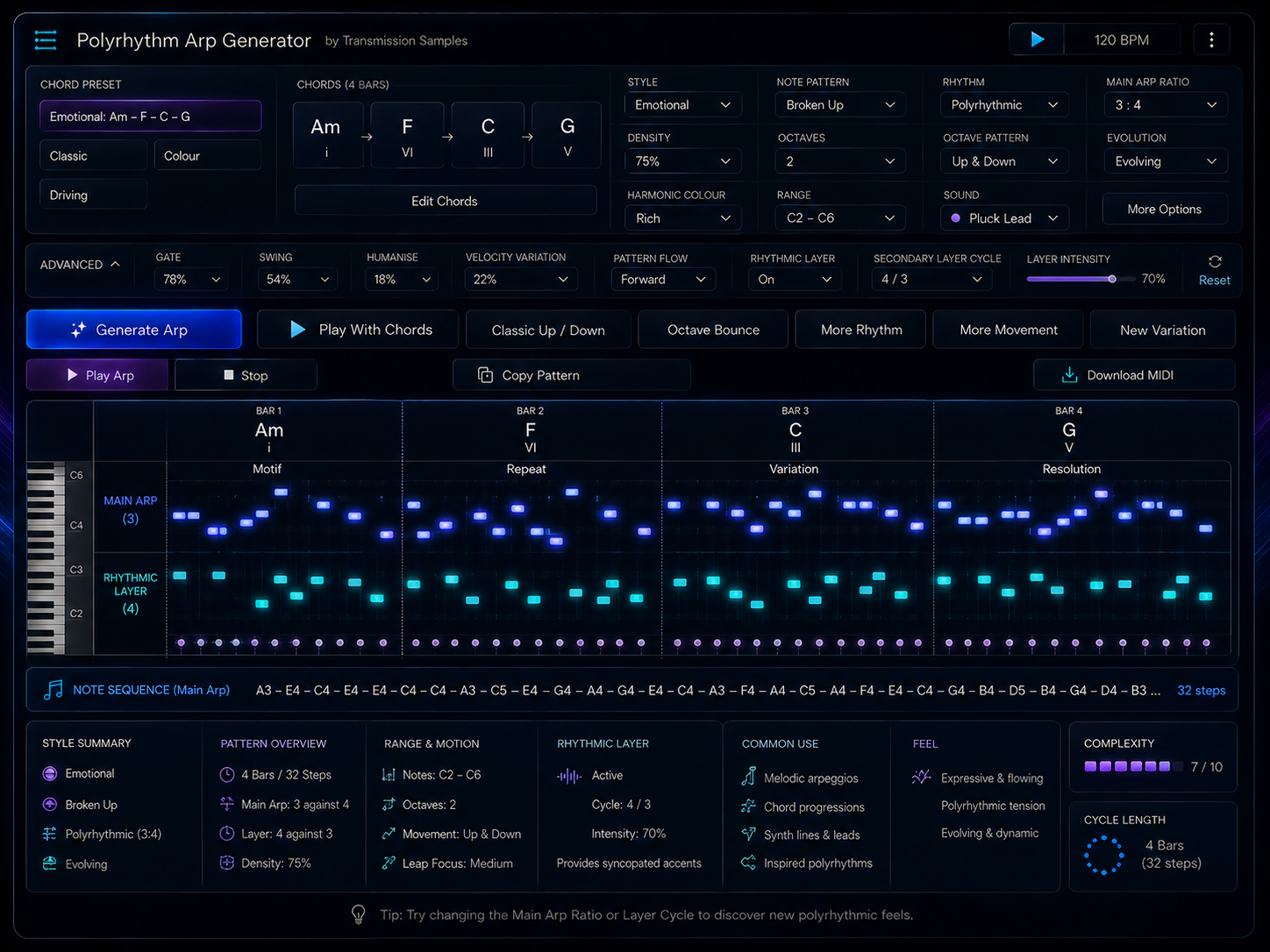 Polyrhythm Arp MIDI Generator interface preview